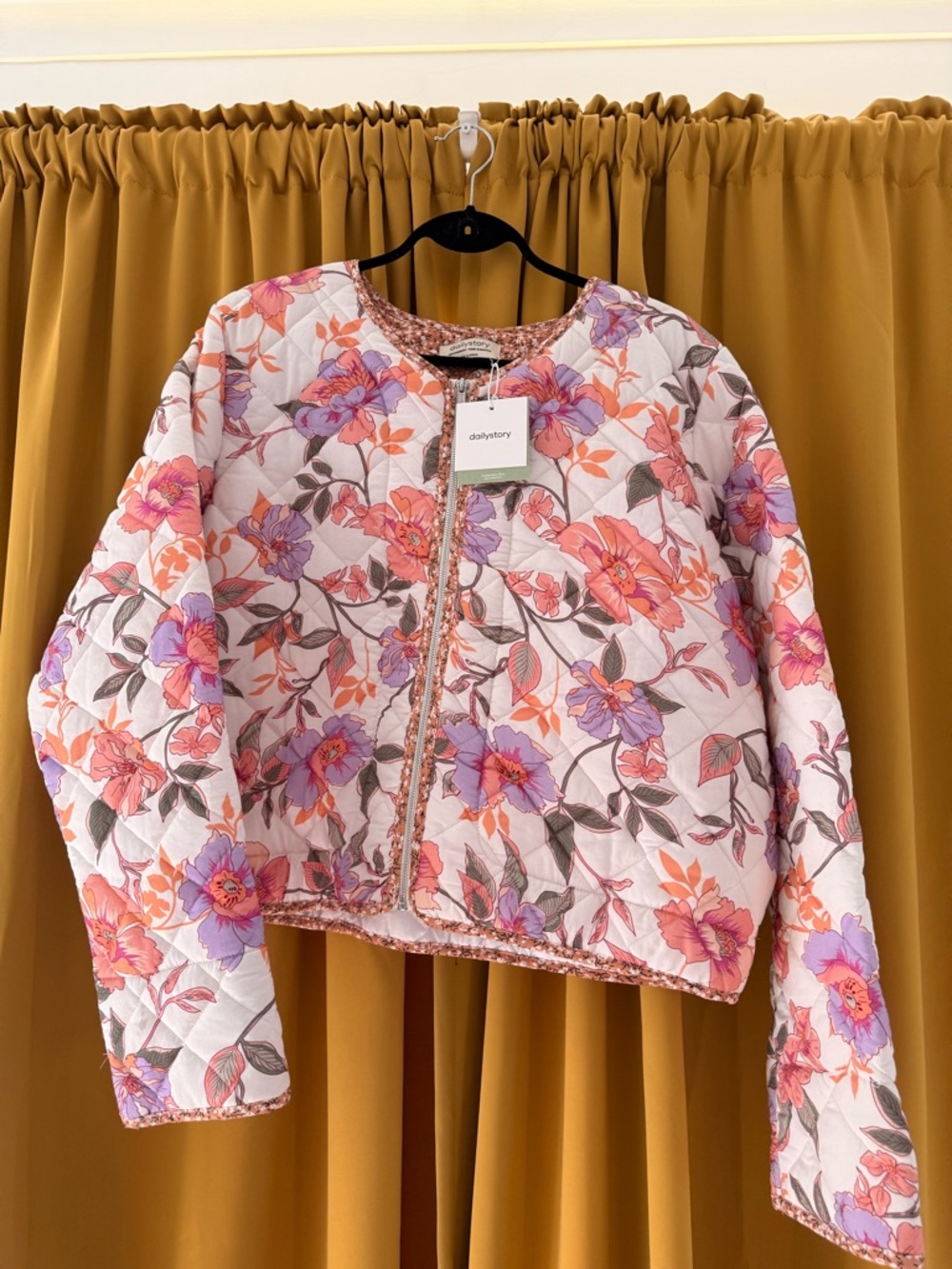 Women's Floral Quilted Pink Jacket - Dailystory Scarlet